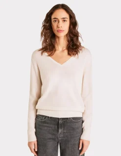 Celio Pull 100% laine mérinos à col V - écru^Femme Pulls