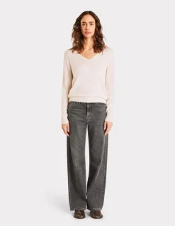 Celio Pull 100% laine mérinos à col V - écru^Femme Pulls