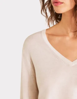 Celio Pull 100% laine mérinos à col V - écru^Femme Pulls