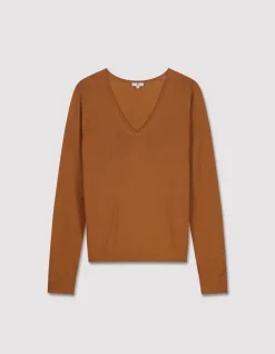 Celio Pull 100% laine mérinos à col V - marron^Femme Pulls