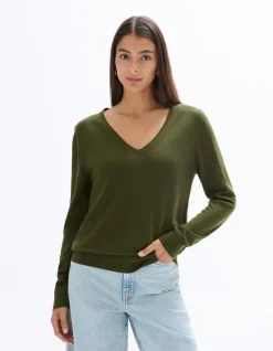 Celio Pull 100% laine mérinos à col V - vert^Femme Pulls