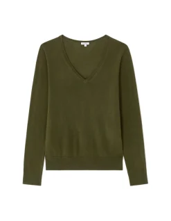 Celio Pull 100% laine mérinos à col V - vert^Femme Pulls