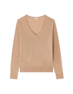 Celio Pull 100% laine mérinos col v - beige^Femme Pulls
