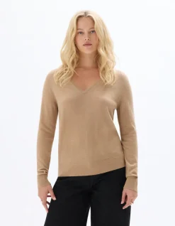 Celio Pull 100% laine mérinos col v - beige^Femme Pulls