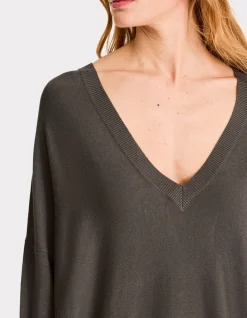 Celio Pull ample col V en viscose Ecovero - gris^Femme Pulls