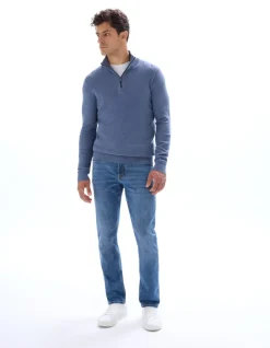 Celio Pull col camionneur 100% coton - bleu moyen^Homme Pulls