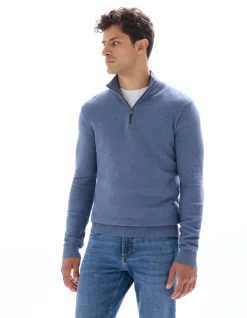Celio Pull col camionneur 100% coton - bleu moyen^Homme Pulls
