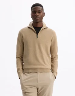 Celio Pull col camionneur slim 100% coton - beige^Homme Pulls