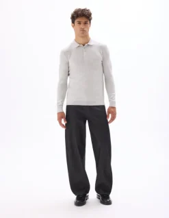 Celio Pull col polo slim 100% coton - gris chiné^Homme Pulls