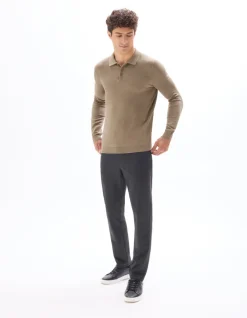 Celio Pull col polo slim 100% coton - beige foncé^Homme Pulls