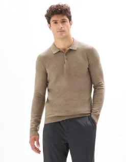 Celio Pull col polo slim 100% coton - beige foncé^Homme Pulls
