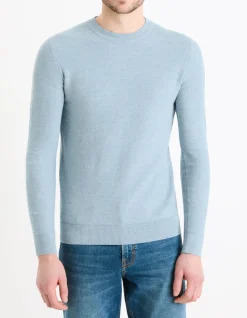 Celio Pull col rond 100% coton - bleu^Homme Pulls