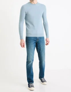 Celio Pull col rond 100% coton - bleu^Homme Pulls