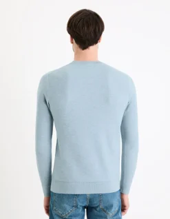 Celio Pull col rond 100% coton - bleu^Homme Pulls