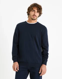 Celio Pull col rond 100% coton - marine^Homme Pulls