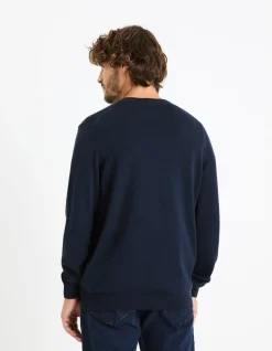 Celio Pull col rond 100% coton - marine^Homme Pulls