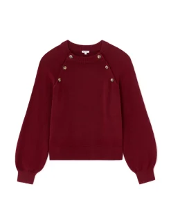 Celio pull col rond avec boutons décoratifs - rouge^Femme Pulls
