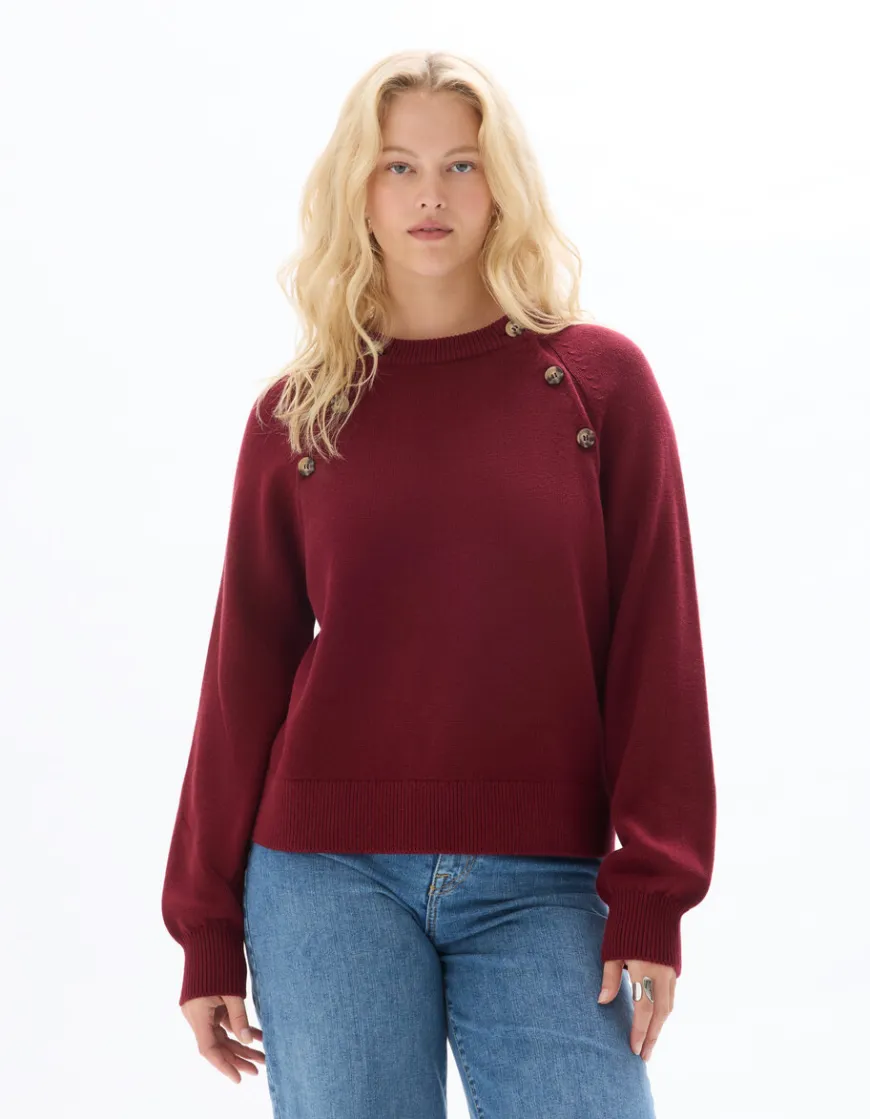 Celio pull col rond avec boutons décoratifs - rouge^Femme Pulls