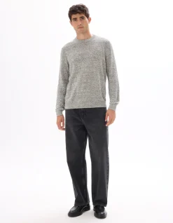 Celio Pull col rond en lin mélangé bicolor - noir^Homme Pulls|Sélection Lin