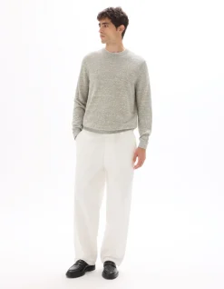 Celio Pull col rond en lin mélangé bicolor - vert de gris^Homme Pulls|Sélection Lin