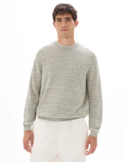 Celio Pull col rond en lin mélangé bicolor - vert de gris^Homme Pulls|Sélection Lin