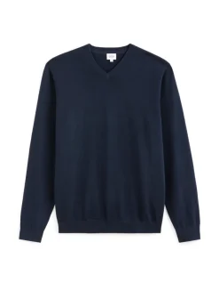 Celio Pull col V 100% coton - marine^Homme Pulls
