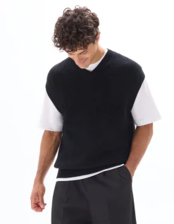 Celio Pull col V en maille perlé 100% coton -^Homme Pulls