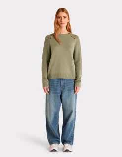 Celio Pull en coton chaud col rond - vert^Femme Pulls