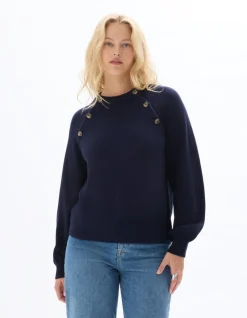 Celio Pull femme col rond avec boutons décoratifs -^Femme Pulls