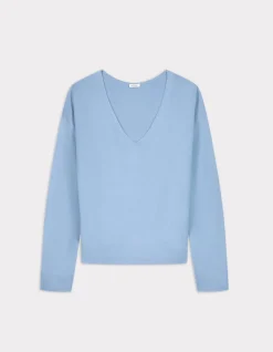 Celio Pull fluide col V en viscose Ecovero - bleu clair^Femme Pulls