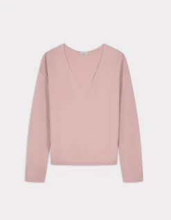 Celio Pull fluide col V en viscose Ecovero - rose grisé^Femme Pulls