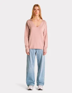 Celio Pull fluide col V en viscose Ecovero - rose grisé^Femme Pulls