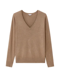 Celio Pull fluide col V en viscose écovéro - marron^Femme Pulls