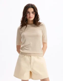 Celio Pull maille fine à manches courtes - beige^Femme Les Essentiels Aux Meilleurs Prix|Pulls