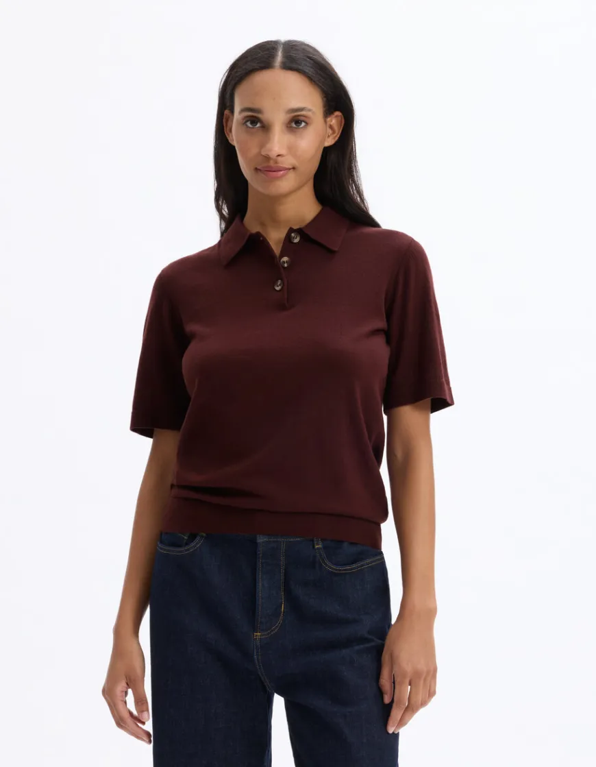 Celio Pull polo manches courtes en maille - marron^Femme Pulls