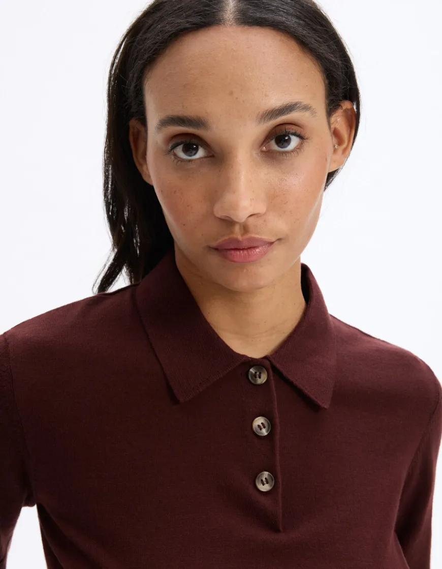 Celio Pull polo manches courtes en maille - marron^Femme Pulls