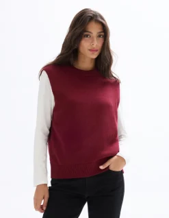 Celio Pull sans manches col rond - rouge^Femme Pulls