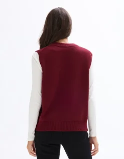 Celio Pull sans manches col rond - rouge^Femme Pulls
