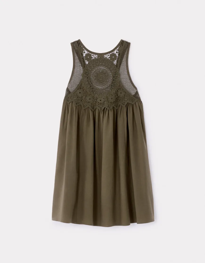 Celio Robe courte broderie sur le haut - kaki^Femme Robes|Robes