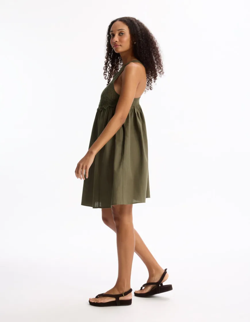 Celio Robe courte broderie sur le haut - kaki^Femme Robes|Robes