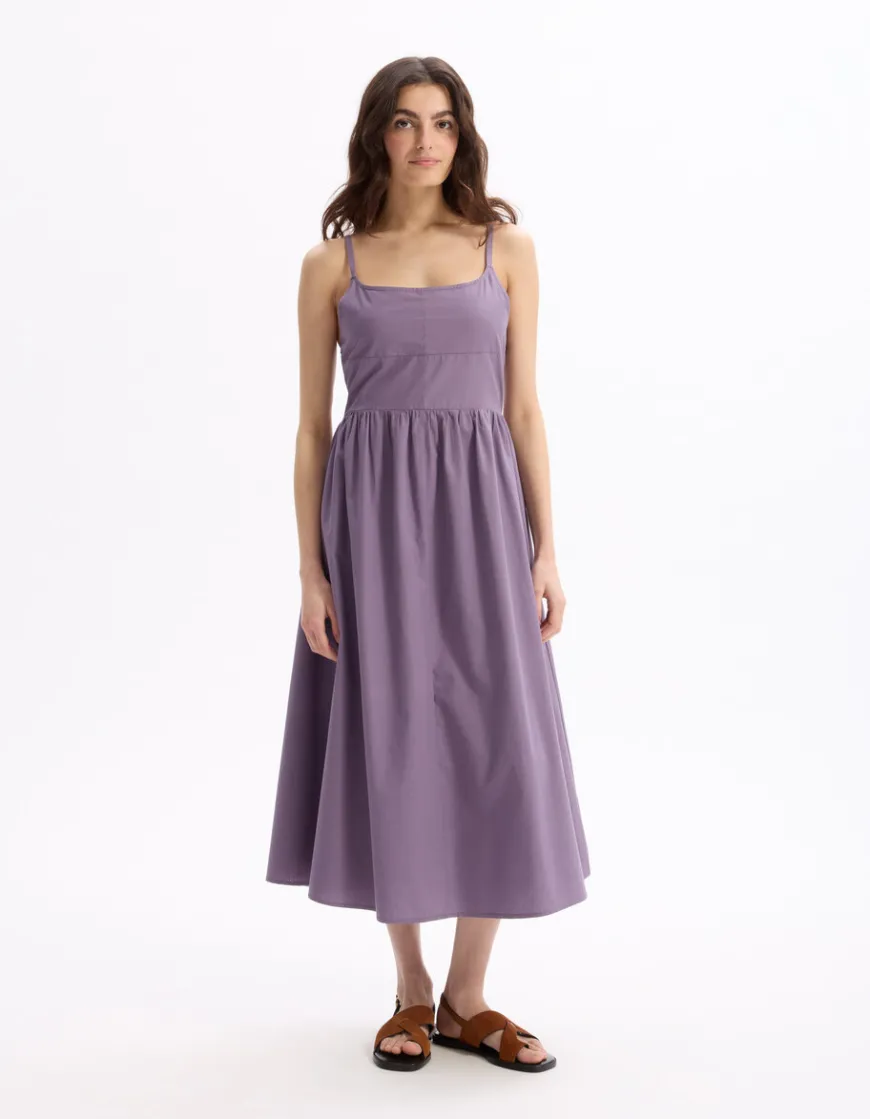 Celio Robe fluide longue à bretelle - violet^Femme Robes|Robes