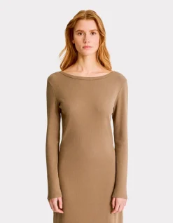 Celio Robe longue côtelée - beige^Femme Robes|Robes