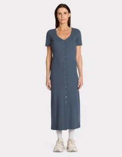Celio Robe longue côtelée boutonnée - bleu^Femme Robes|Robes
