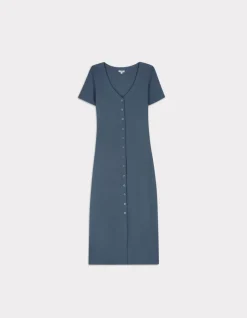 Celio Robe longue côtelée boutonnée - bleu^Femme Robes|Robes