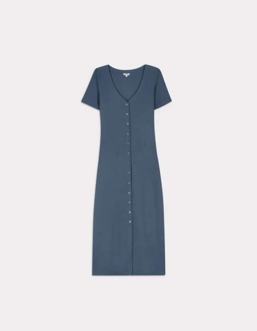 Celio Robe longue côtelée boutonnée - bleu^Femme Robes|Robes