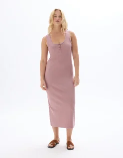 Celio Robe longue côtelée en coton - violet^Femme Robes|Robes