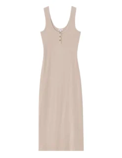 Celio Robe longue côtelée en coton - beige^Femme Robes|Robes