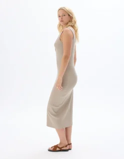 Celio Robe longue côtelée en coton - beige^Femme Robes|Robes