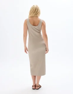 Celio Robe longue côtelée en coton - beige^Femme Robes|Robes