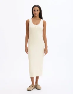 Celio Robe longue côtelée en coton - beige^Femme Les Essentiels Aux Meilleurs Prix|Robes